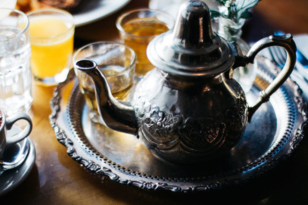 Cafe Mogador Williamsburg - Fancy Tea Kettle on Tray and Drinks